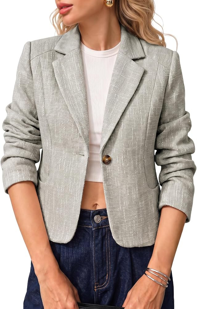 Cicy Bell Womens Cropped Tweed Blazers Collared Suit Jackets Blazer | Amazon (US)