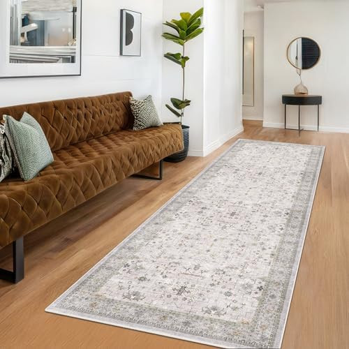 Hazo Haus Light Gray Kitchen Rug 10 ft Long - Modern Neutral Boho Unique Floral with Brown Accent... | Amazon (US)