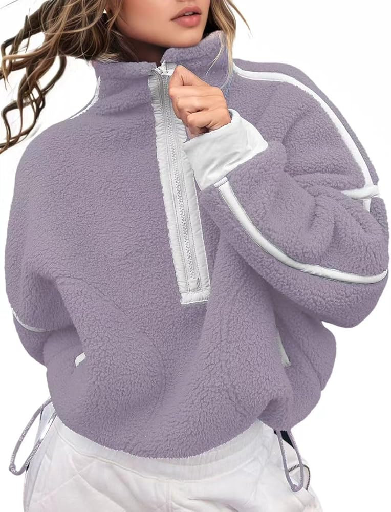 Kumufenc Women's Fleece Sweatshirts Half Zip Pullover Long Sleeve Oversized Workout Crop Tops Hoo... | Amazon (US)
