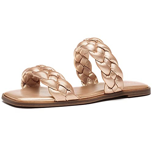 Athlefit Women's Square Open Toe Braided Sandals Slip On Low Block Heel Slide Sandals | Amazon (US)