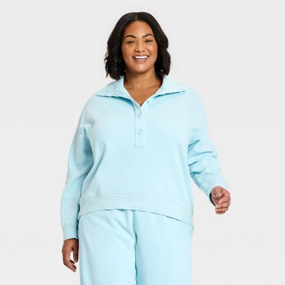 Women's Button-Front  Sweatshirt - Universal Thread™ Blue 1X | Target