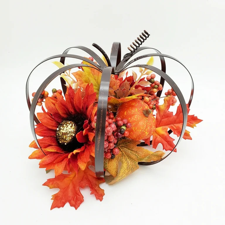 Way to Celebrate Harvest Gold Pumpkin Frame Floral Tabletop Decoration, 9" - Walmart.com | Walmart (US)