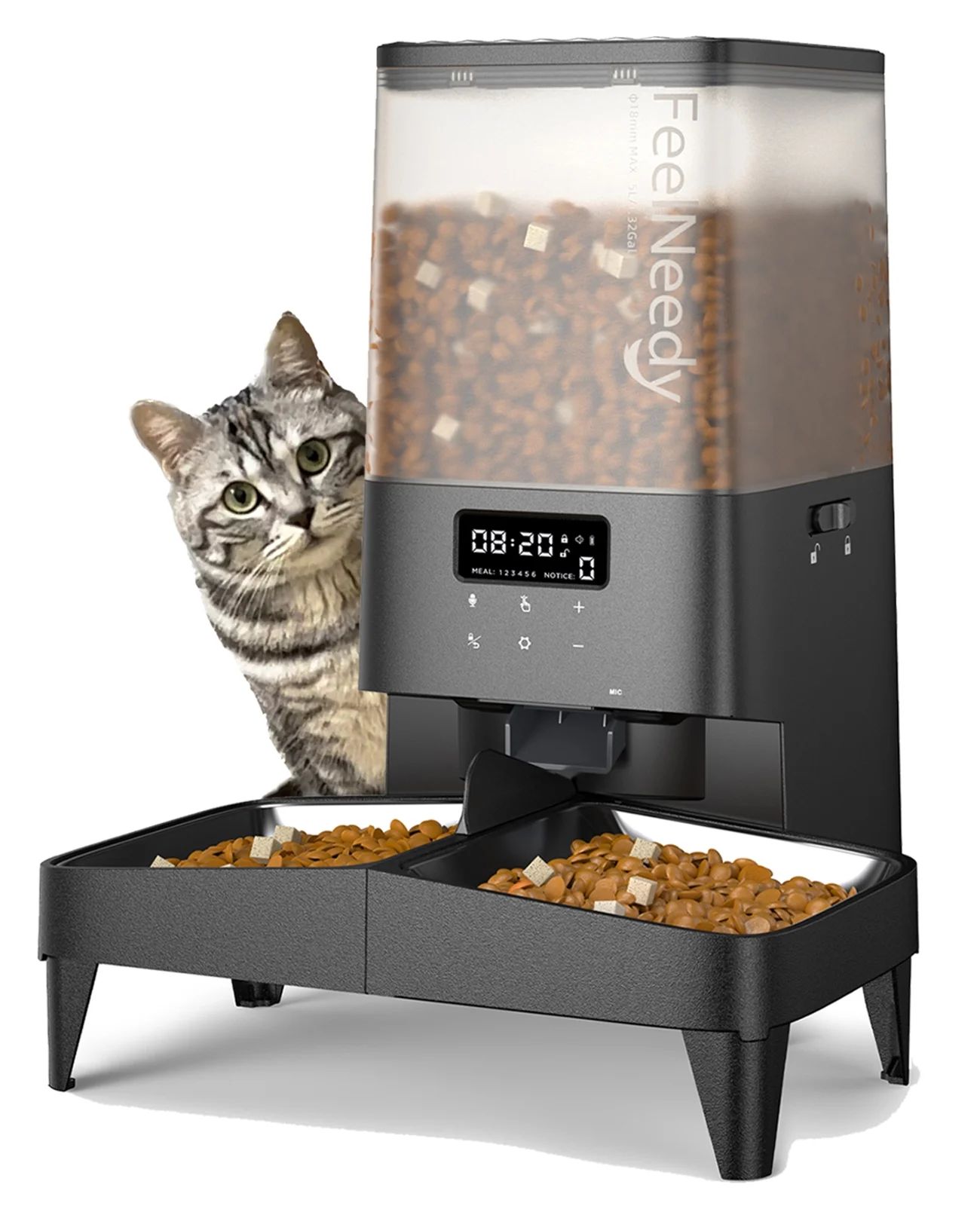 FeelNeedy Automatic Cat Feeder, 5L Timed Pet Food Dispenser, Elevated Cat Dog Feeder with 2 Stain... | Walmart (US)