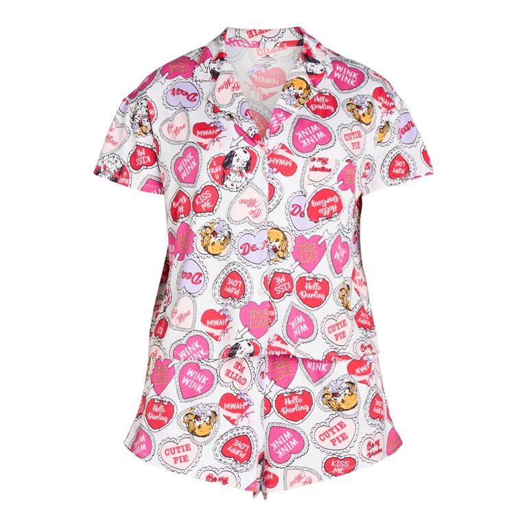 Women’s Valentine’s Day Print Shorty Notch Collar Pajama Set from Way to Celebrate, 2-Piece, ... | Walmart (US)
