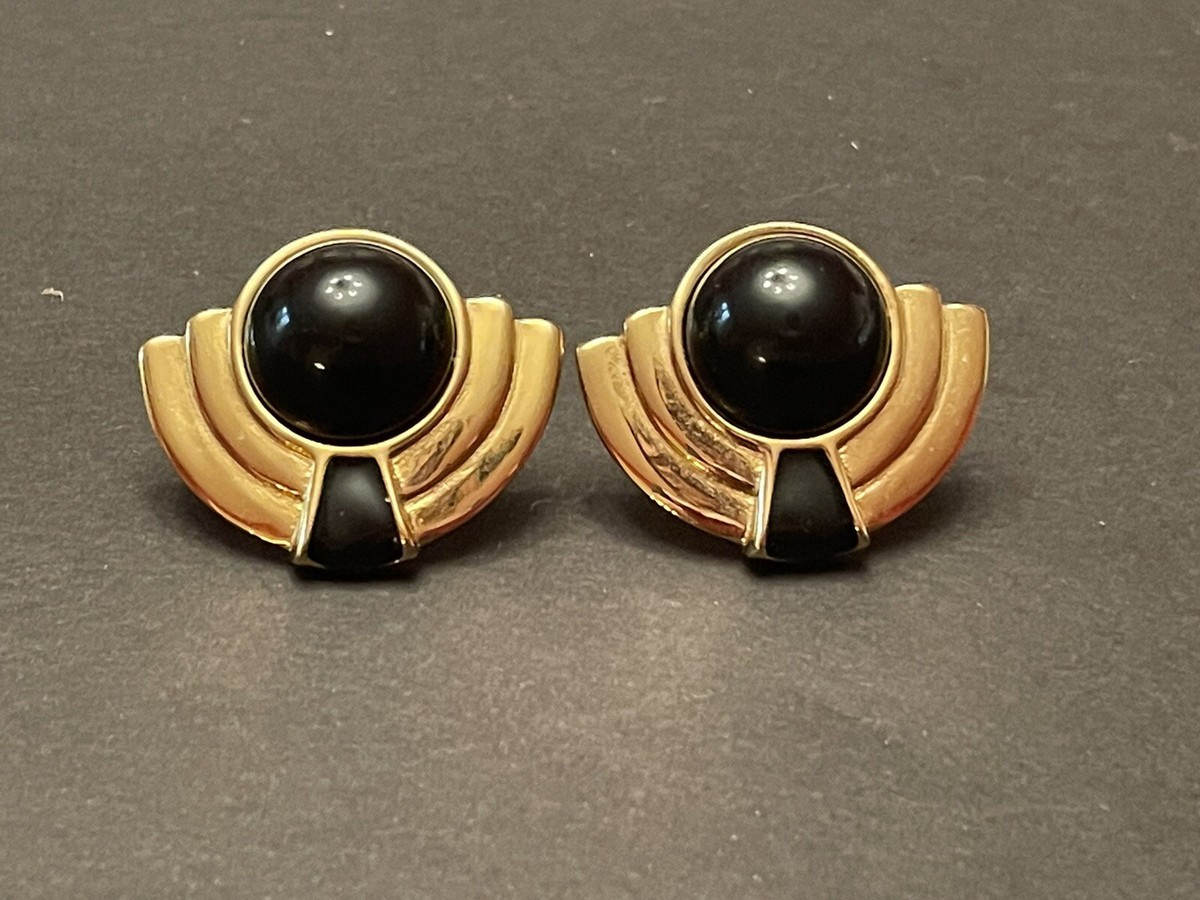 Bold Vintage Earrings signed Monet Gold Tone Black Enamel Modernist Chunky | eBay | eBay US
