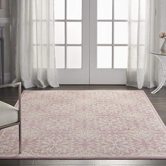 Nourison Jubilant Floral Ivory/Pink 5'3'' x 7'3'' Area--Rug, Easy--Cleaning, Non Shedding, Bed Ro... | Amazon (US)