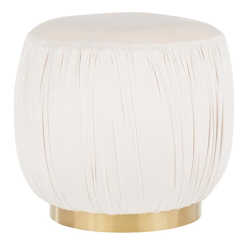 Lumisource Ruched Cream Velvet and Gold Ottoman OT-RUCHED AUVCR - The Home Depot | The Home Depot