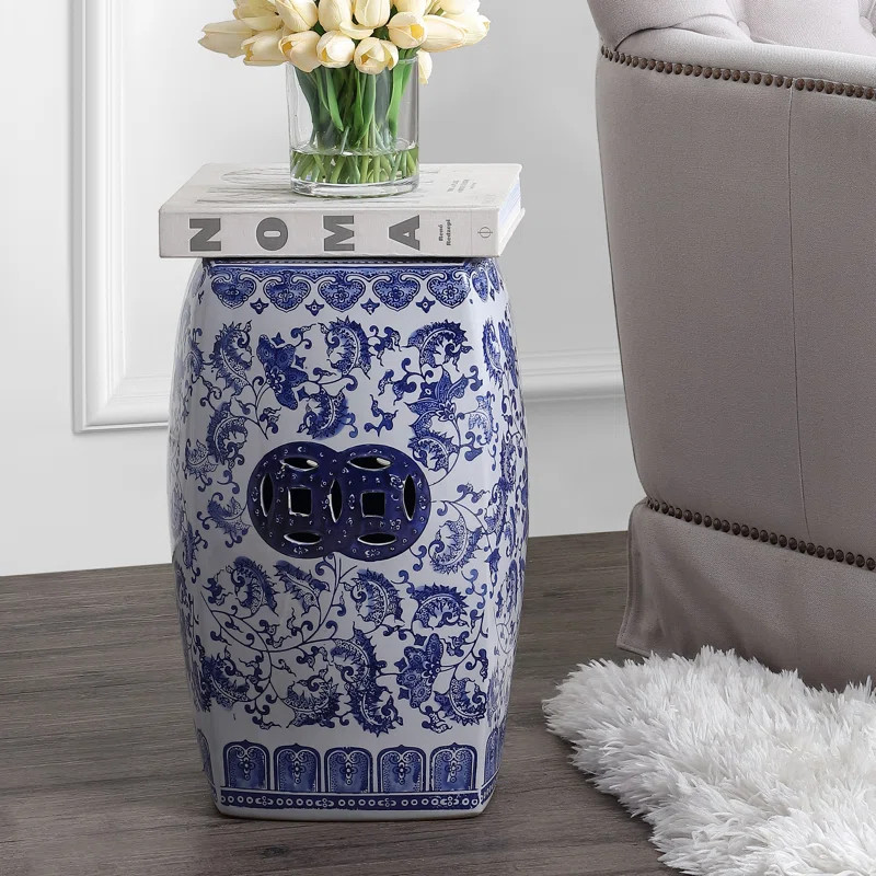 Reimund Chinoiserie Ceramice Square Garden Stool | Wayfair Professional