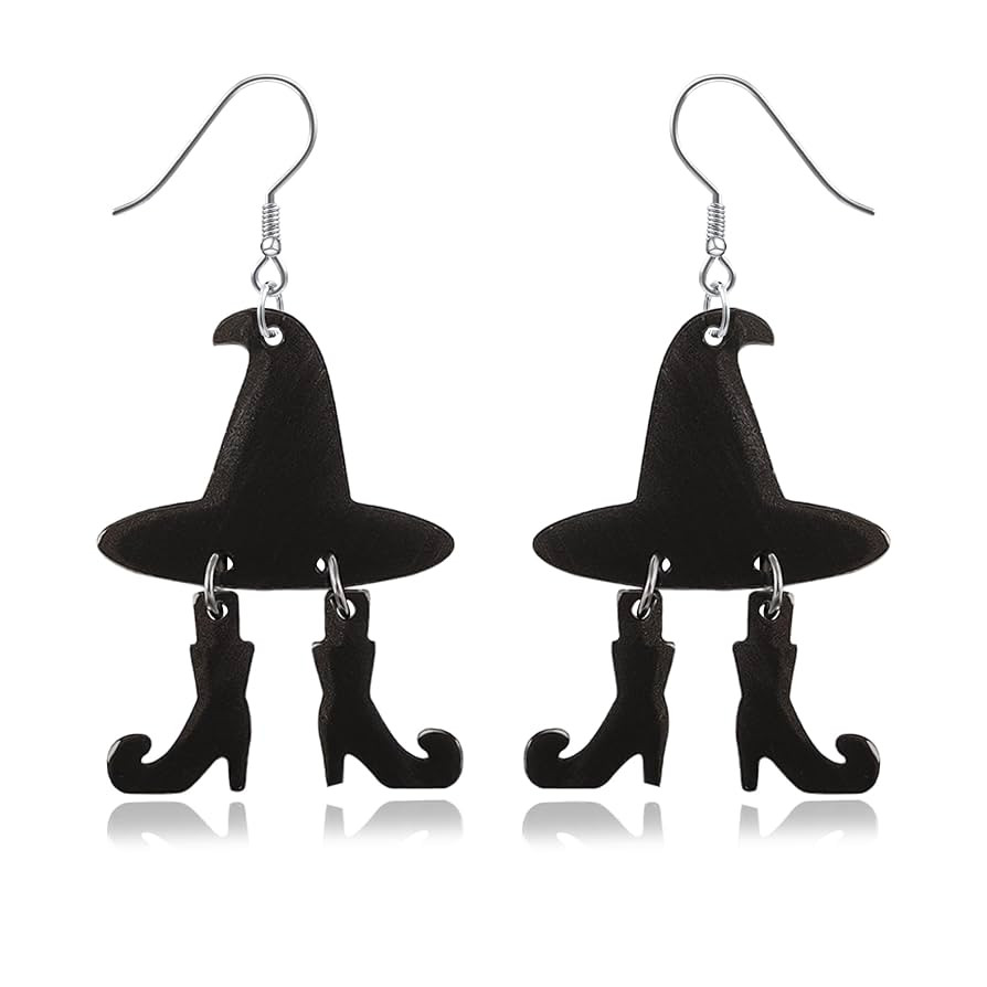 Witch Hat Earrings Black Halloween Earrings for Women Acrylic Vintage Witch Earrings Dangle with ... | Amazon (US)