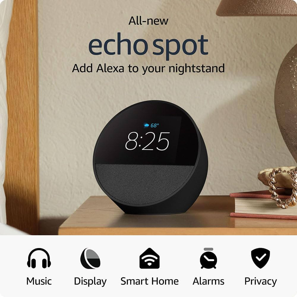 All-new Amazon Echo Spot (2024 release), Smart alarm clock with vibrant sound + Alexa, no visual ... | Amazon (US)