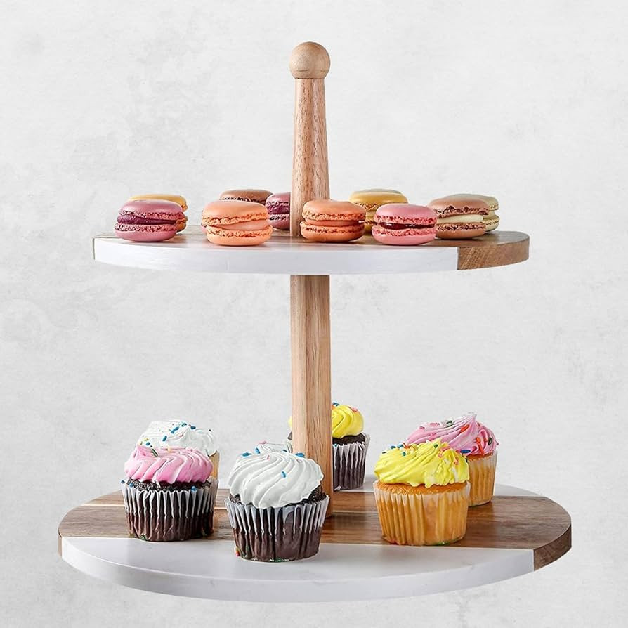 BALIN DESIGNS Two Tiered Serving Tray, White Round Acacia Wood Tiered Tray, 2 Tier Serving Stand ... | Amazon (US)