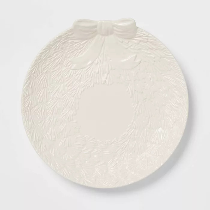 13" x 13" Stoneware Wreath Serving Tray White - Threshold™ | Target