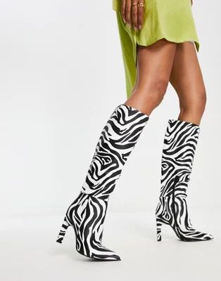 ASOS DESIGN Cancun knee high boots in zebra | ASOS (Global)