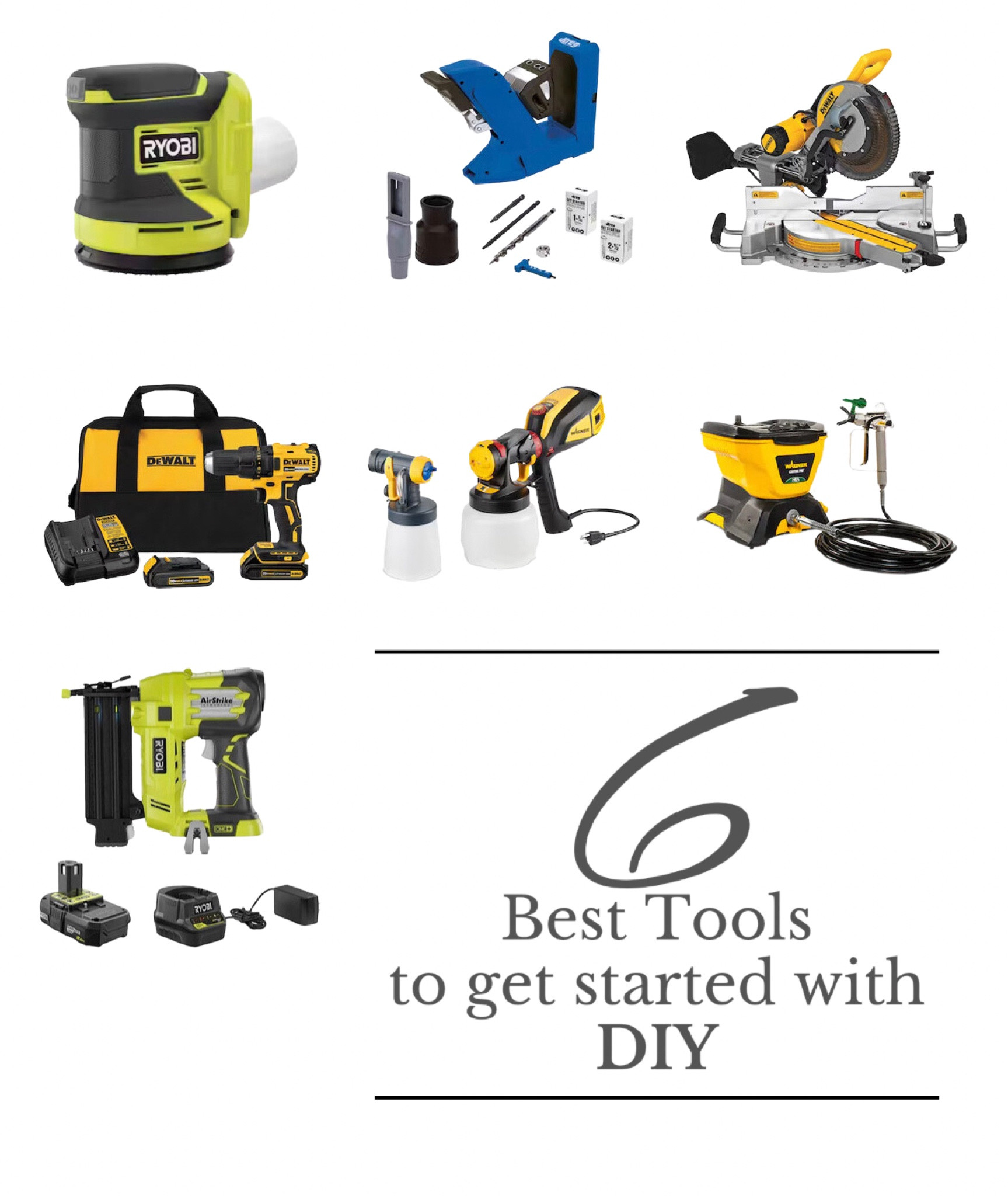 Power sander, kreg pocket hole jig, miter saw, power drill, paint sprayer, brad nailer 

#LTKhome #LTKunder100 #LTKFind