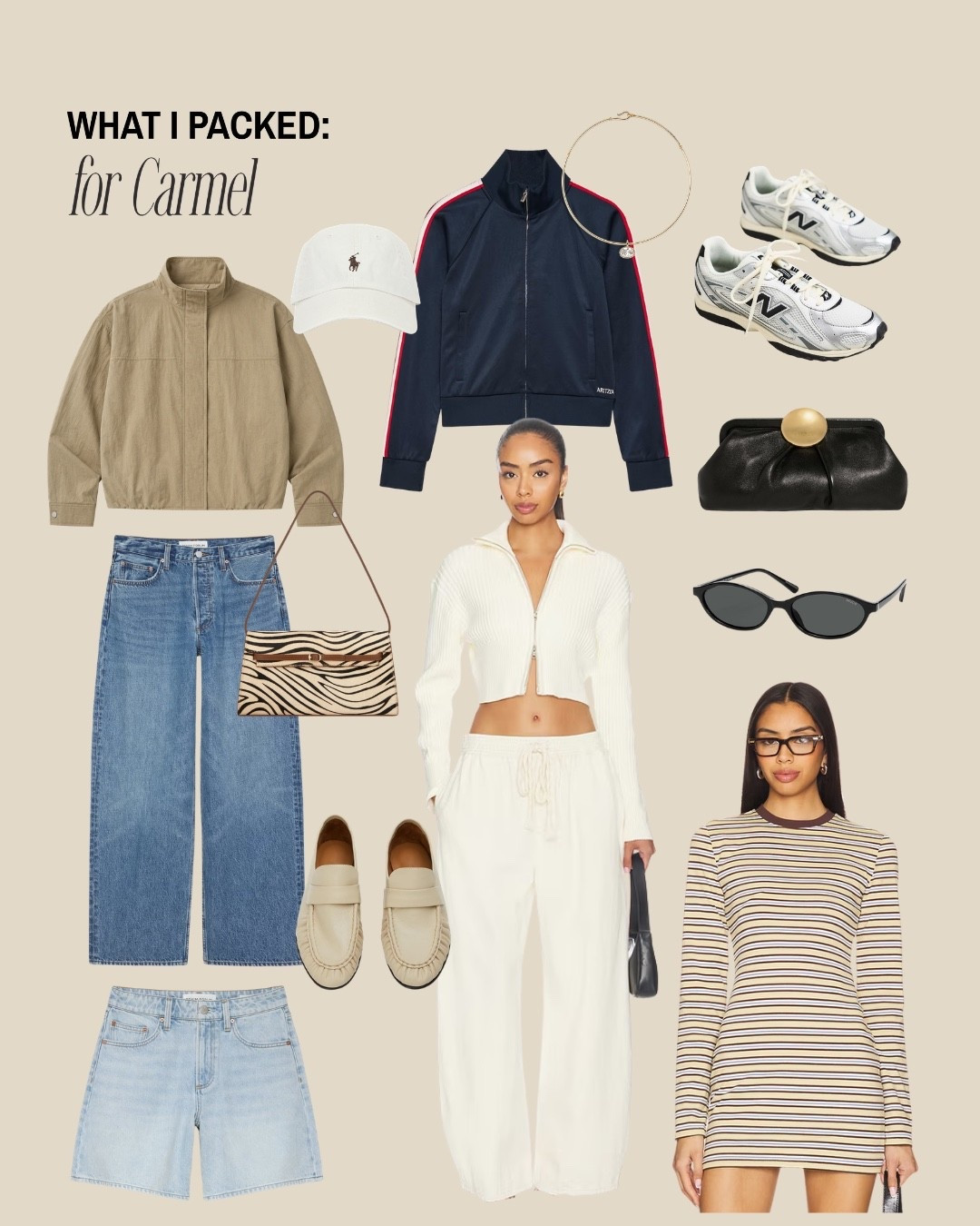 What I packed for Carmel! 🫶🏼

Summer outfit inspo, new balance, sneakers, revolve finds, cap, necklace, sunglasses, jorts, aritzia, purse, bag, amazon finds, necklace, Zara, shoes