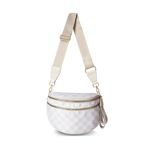 Black and White Checkered Crossbody Bum Bag, Spacious Design for Essentials Plus Size Friendly Strap 55" (Beige Checkered) | Amazon (US)