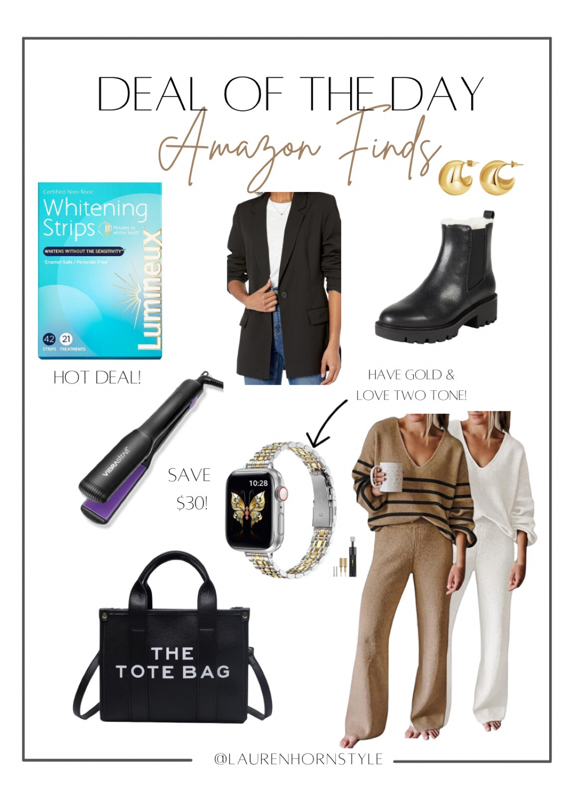 Deal of the day! This two-piece set is so chic and comfy and my faaaaav teeth whitening strips are on major sale!! I have this watch but loving the two-tone! Tap photo below to shop all. Follow for more! Xx

#LTKGiftGuide #LTKsalealert #LTKstyletip