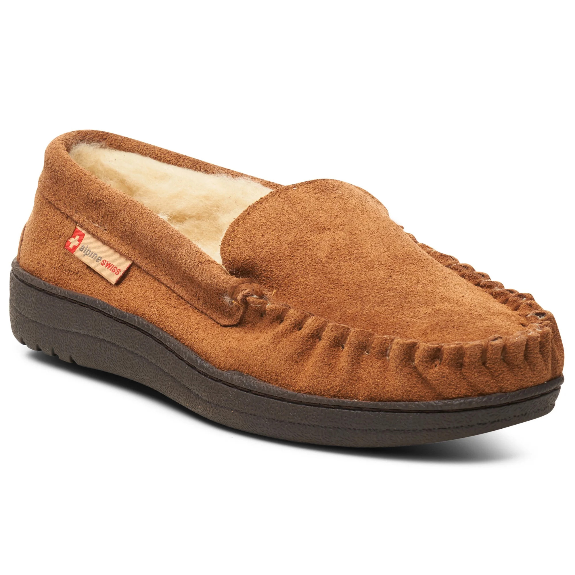 Alpine Swiss Yukon Mens Suede Shearling Moccasin Slippers Moc Toe Slip On Shoes | Walmart (US)