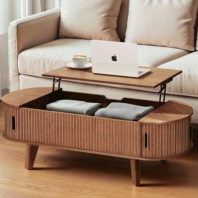 Oval Lift Top Coffee Table with Storage, 47.2" Mid Century Modern Living Room Center Table with 1... | Amazon (US)