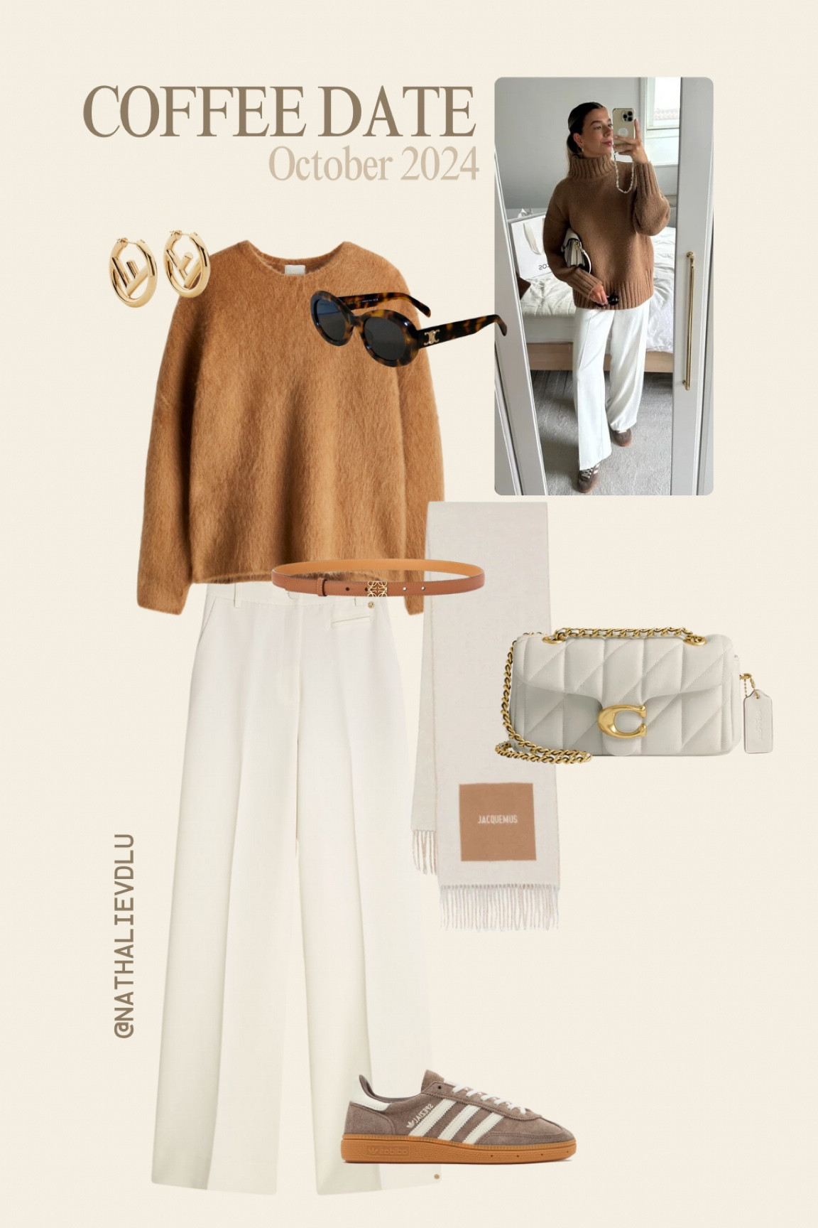 Brown and ecru is my go to combo this season 🤎

H&M knitwear, mohair sweater, wideleg trousers, Adidas Handball Spezials, Fendi earrings, Celine Triomphe sunglasses, Coach Tabby quilted, Jacquemus scarf 

#LTKautumn #LTKstyletip #LTKeurope