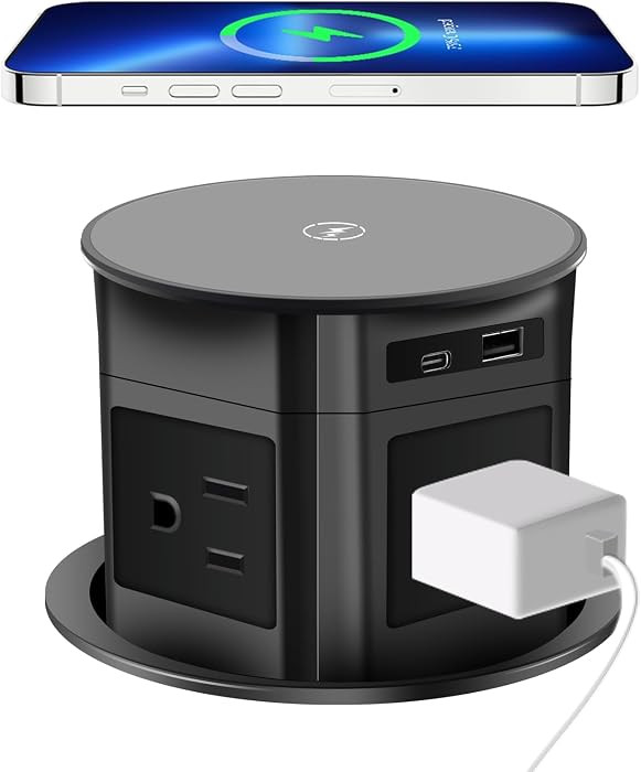 Pop Up Outlet; 15W Wireless Charger, 4 Outlets 1875W USB-A/C PD20W Super Charging 6.5FT 16AWG Cab... | Amazon (US)