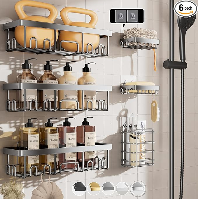 Veken Stainless Steel Shower Caddy 6-Pack, Ideal for Gift, Large Wall Mounted Shower Rack, Bathro... | Amazon (US)