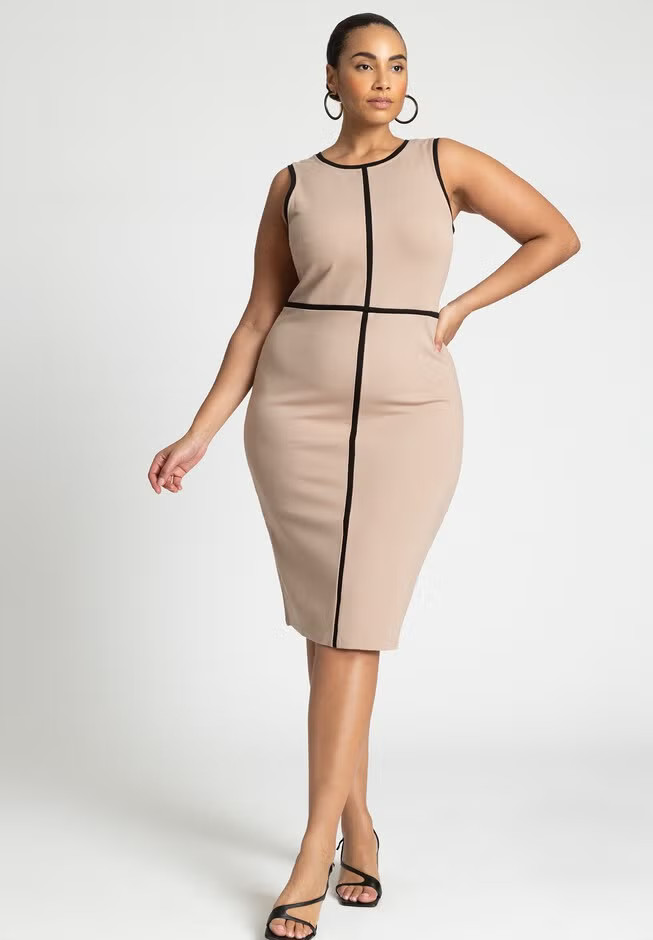 Sleeveless Piped Workwear Dress | Eloquii