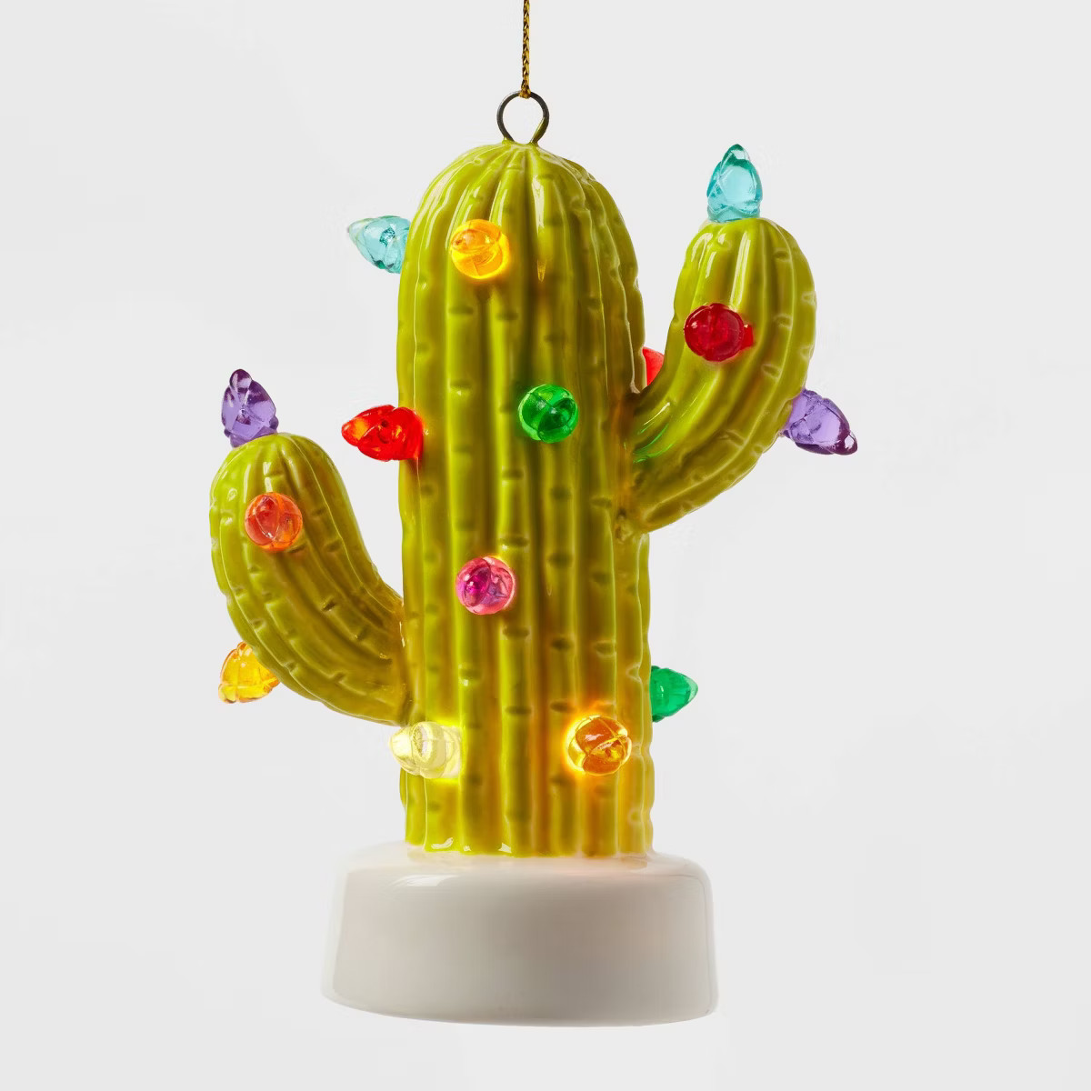 Battery Operated Lit Ceramic Cactus Christmas Tree Ornament Green - Wondershop™ | Target