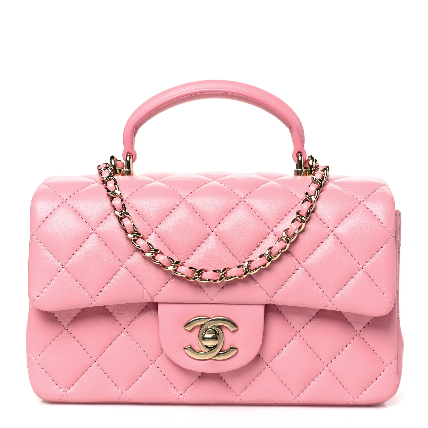 Lambskin Quilted Mini Top Handle Rectangular Flap Pink | FASHIONPHILE (US)