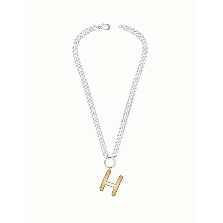 No Boundaries Mixed Metal Initial Bubble Letter Necklace, 1 Piece, Letter H | Walmart (US)
