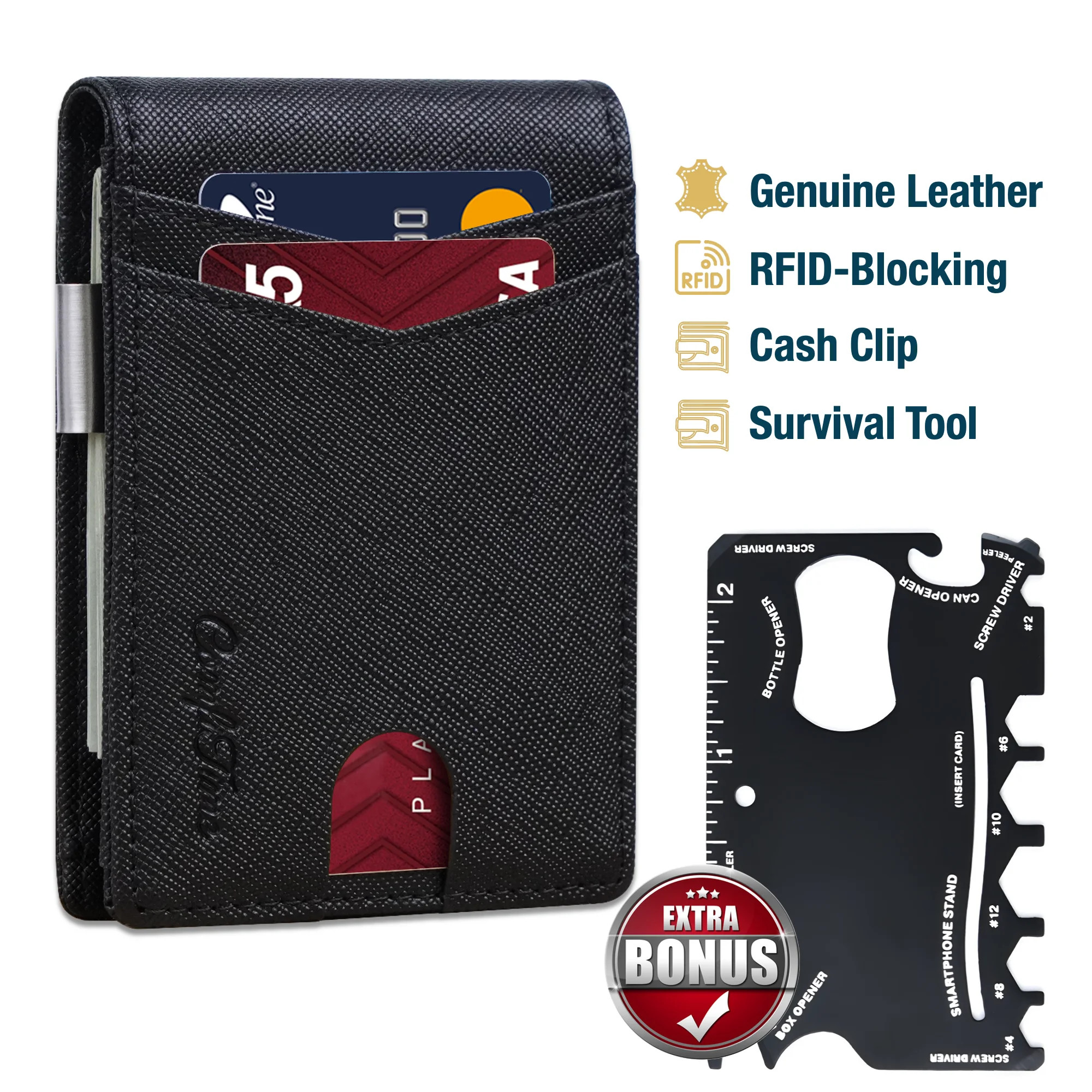 ComfiTime Wallet for Men Slim, RFID Blocking Men's Wallet W/ Money Clip, Genuine Leather Front Po... | Walmart (US)