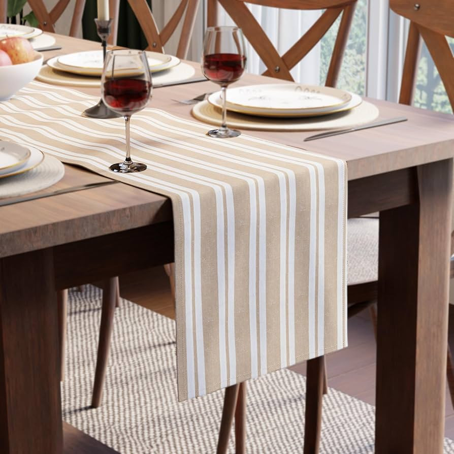 Encasa XO Cotton Dining Table Runner | Franca Beige Stripes | Size 13x104 in - Machine Washable &... | Amazon (US)