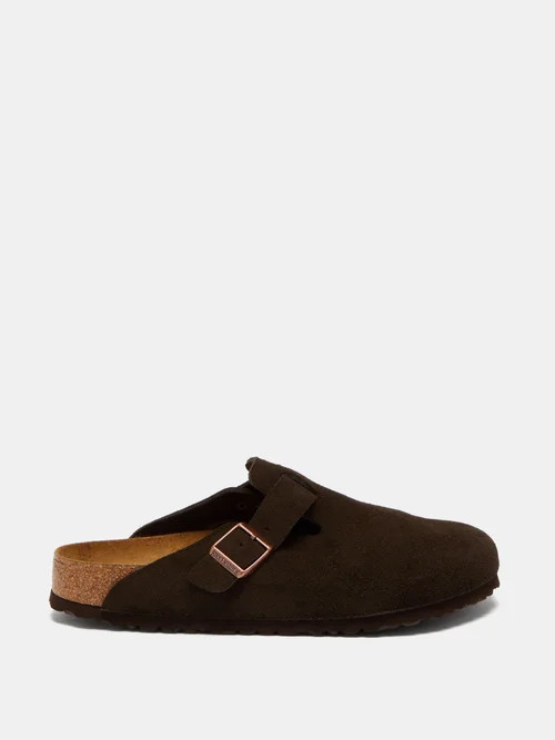 Birkenstock - Boston Buckled Suede Backless Loafers - Mens - Dark Brown | Matches (UK)