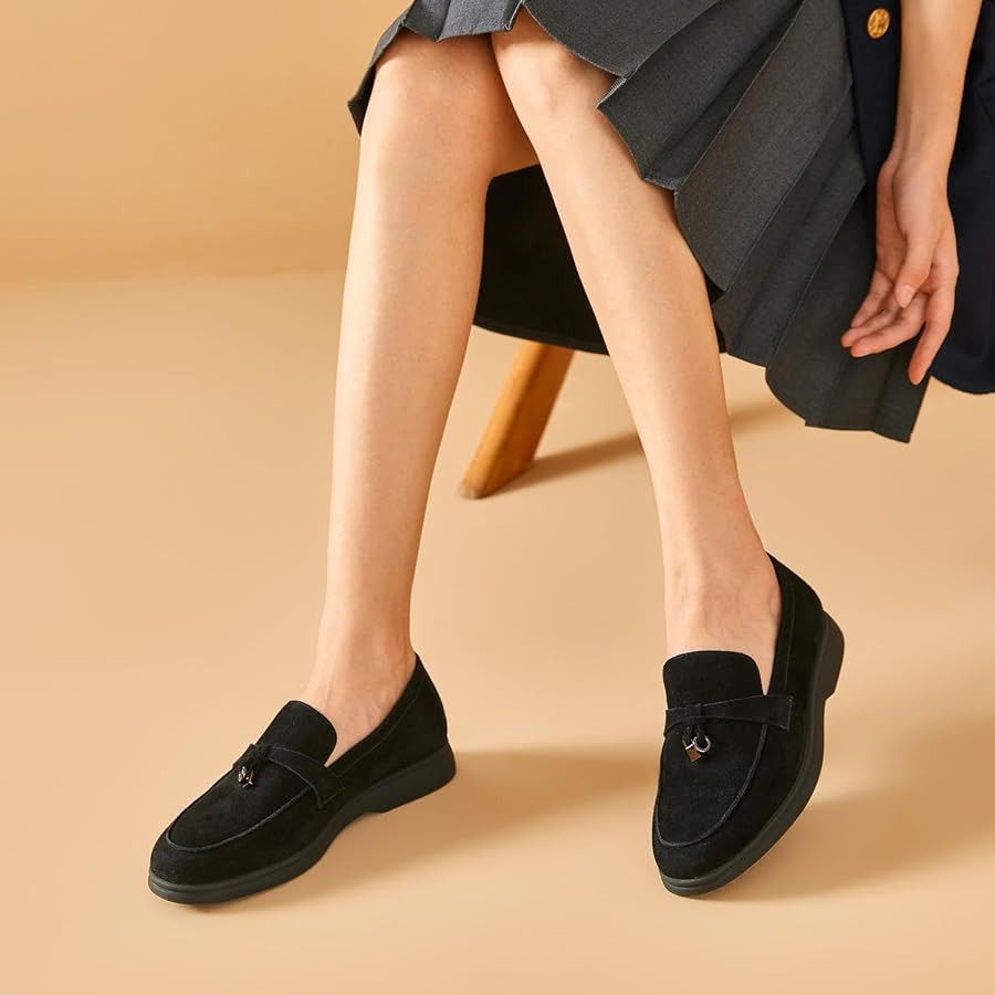 BEAU TODAY Suede Loafers Flats for Women, Women\u2019s Slip On Penny Loafers, Leather Driving Com... | Amazon (US)