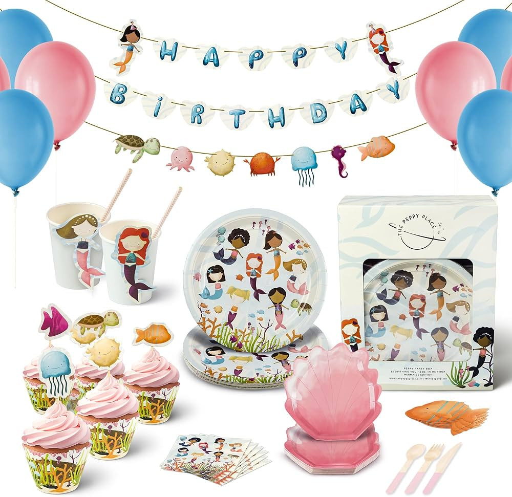 Peppy Party Box Mermaid Birthday Party Decorations Set. Under the Sea Birthday Party Supplies Box... | Amazon (US)