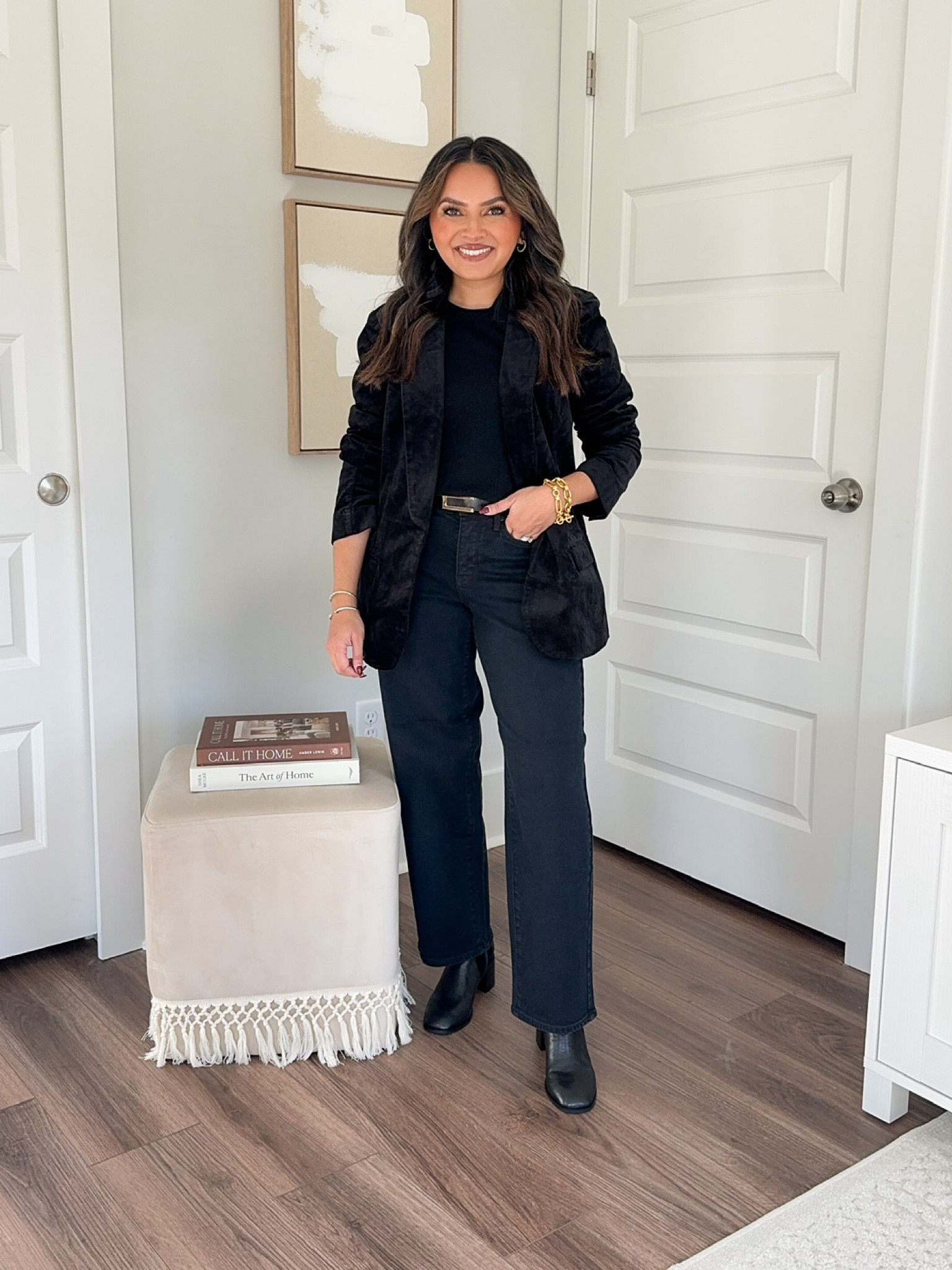 Use code RACHEL25 for 25% off!!

Black Velvet blazer size small - sized up for a roomy fit
Black crewneck sweater size XS TTS 
Black Belt size 26-30”  
Black barrel jeans size 0 petite - sized down size
Black booties size 5 TTS 

Fall outfit 
Fall dress 
Fall fashion 
Thanksgiving outfit 
Christmas outfit 
Holidays 
Denim 
Jeans 

Honey Sweet Petite 
Honeysweetpetite 


#LTKSeasonal #LTKHoliday #LTKStyleTip