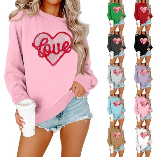 Valentines Day Crewneck Sweatshirts Women Plus Size Love Heart Graphic Oversized Sweatshirt Trendy Long Sleeve Fleece Crew Neck Sweatshirts Cute Spring Outfits for Women Mama Sweatshirts for Women | Amazon (US)