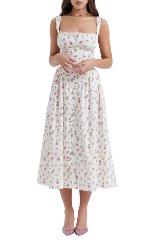 HOUSE OF CB Tatiana Corset Dress in White Floral Print at Nordstrom, Size Medium A | Nordstrom