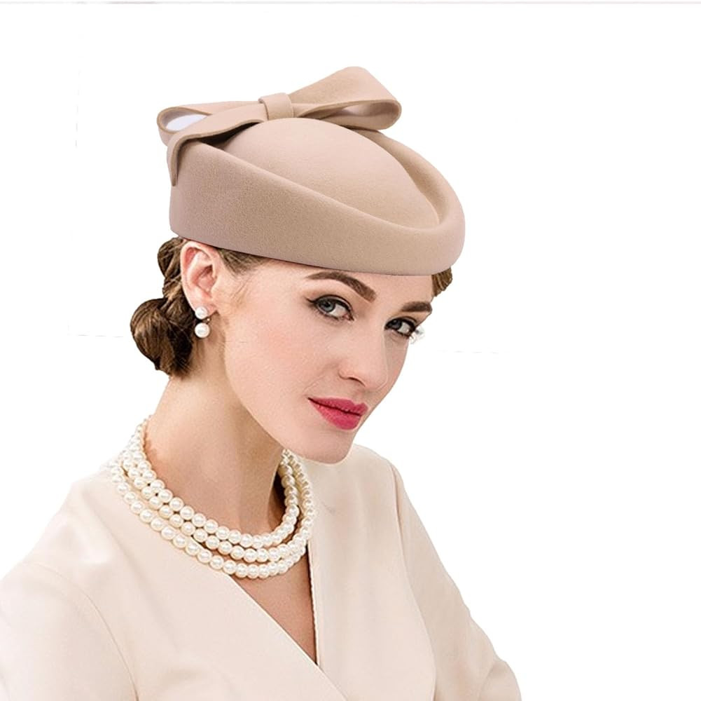 Wool Felt Fascinator Women Elegant Pillbox Hat Bowknot Derby Church Hat Retro Fedoras | Amazon (US)