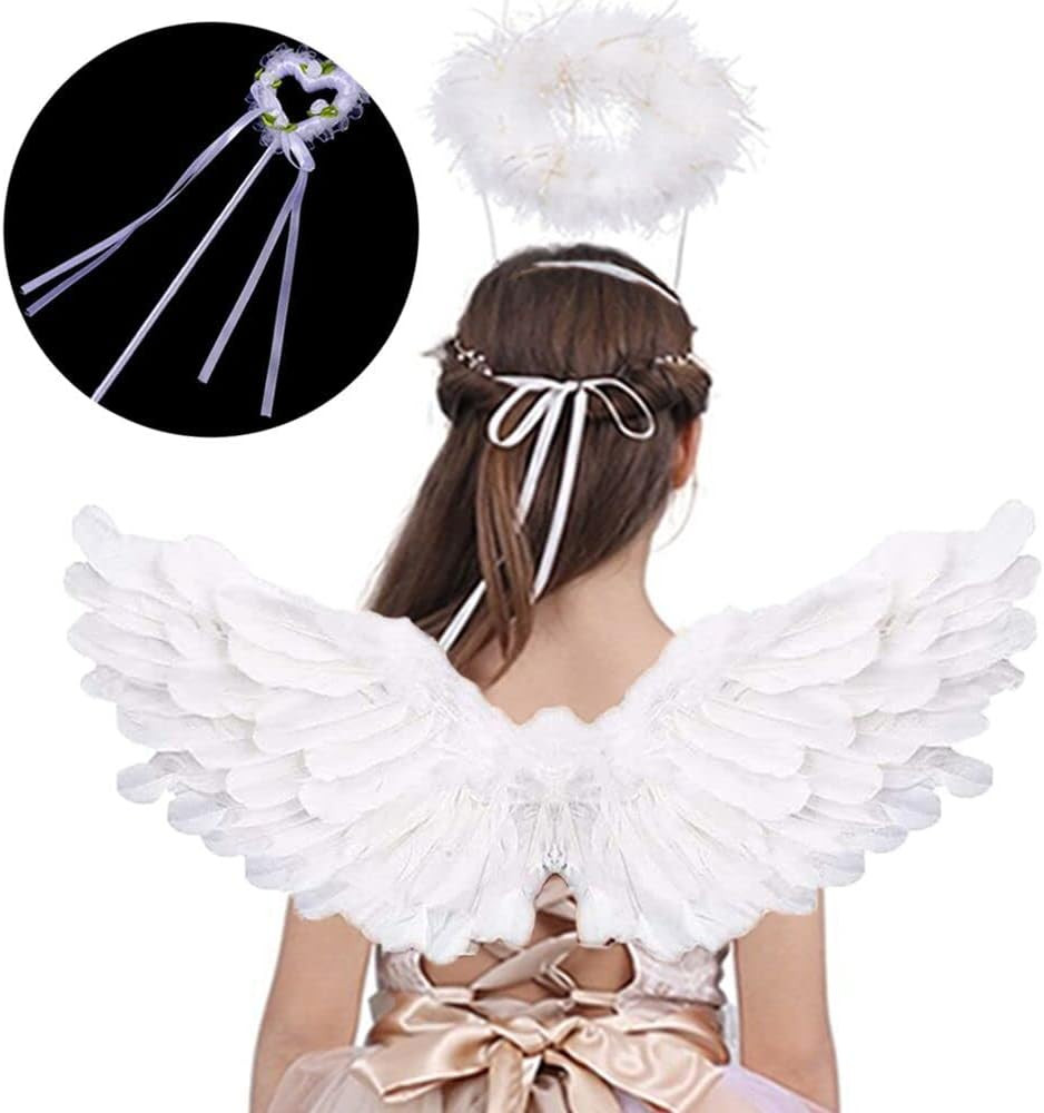 Angel Feather Wings and Halo Headband for Cosplay Party Costumes, Dress up Fancy Costume for Girl... | Amazon (US)