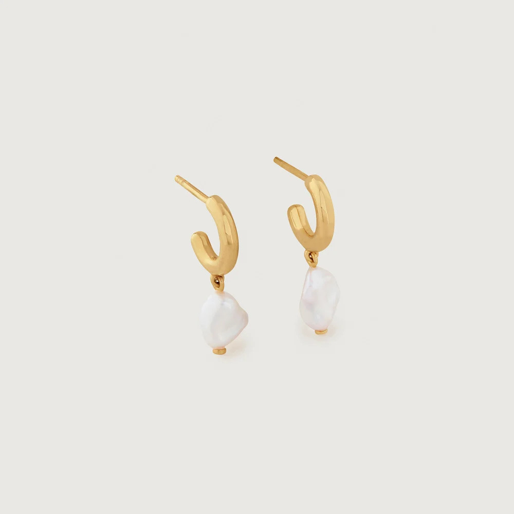 Gold Nura Keshi Pearl Mini Huggie Earrings Pearl | Monica Vinader (US)