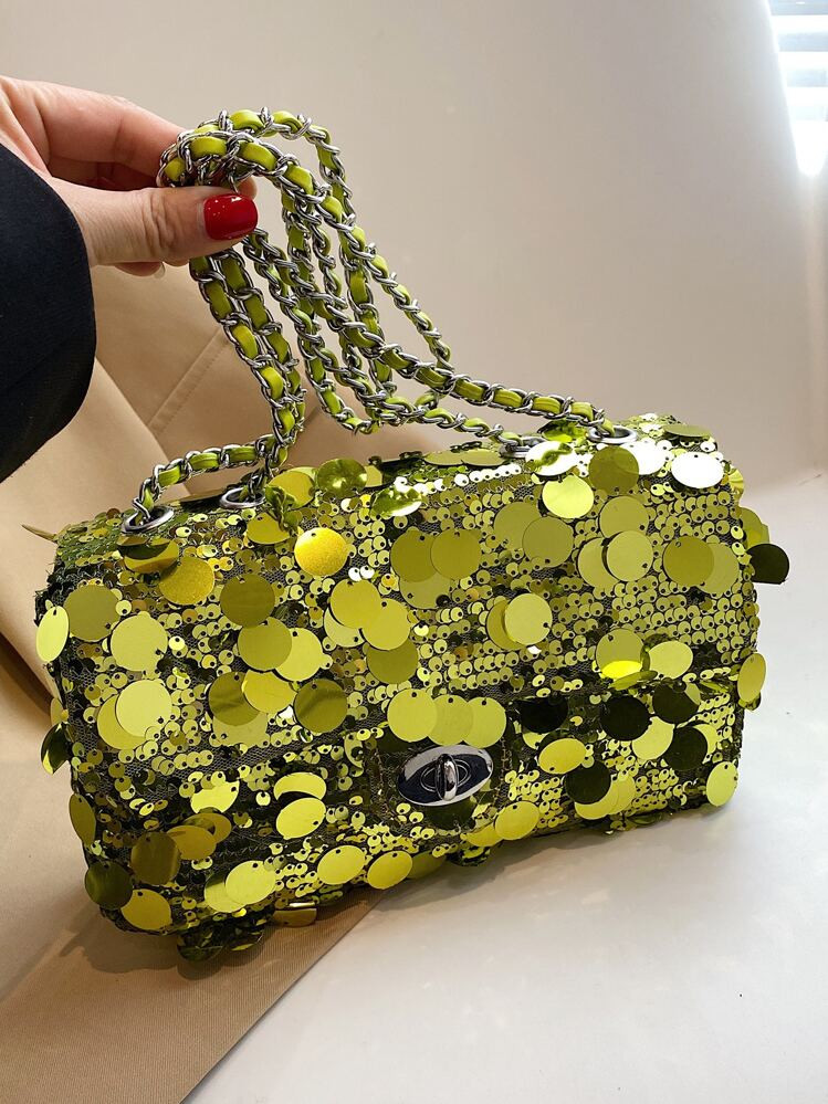 CONTAINEVERY Adjustable Chain Shoulder Strap Sparkle Decor Shoulder Bag | SHEIN