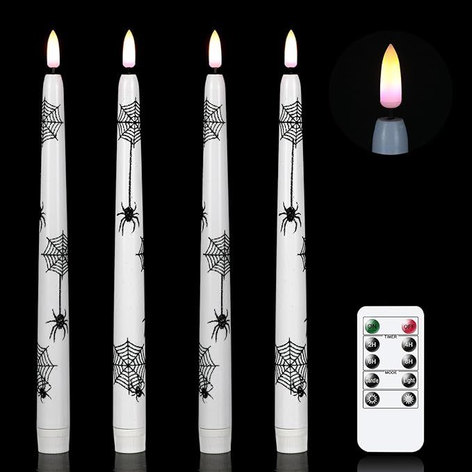 Wondise Halloween Flameless Taper Candles with Remote & Timer, 4 Pack Spider Halloween Candles Ba... | Amazon (US)