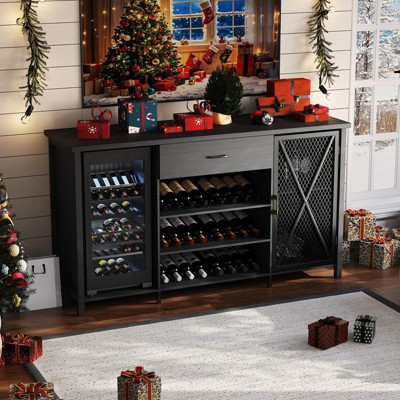 Coffee Bar Cabinet with Fridge Space, Large Wine Liquor Cabinet with Rack, Sideboard Buffet Cabinet w/ Drawer Storage for Kitchen Dining Room, Black | Target