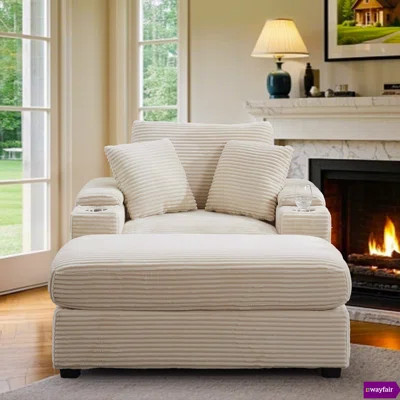 Ayvion 42.12" W Corduroy Upholstered Chaise Lounge Sofa with Handrail storage,Movable ottoman,Cupholders. | Wayfair North America