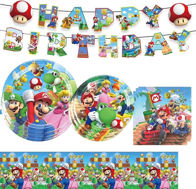 Mari Party Supplies Tablewave Tablecloth Cover Plates Napkins Banner Birthday Decoration Super Vi... | Amazon (US)