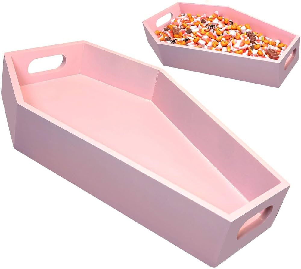 Pink Halloween Decor Coffin Tray - Sturdy Reuseable Wooden Halloween Candy Bowl - Cute Pastel Spo... | Amazon (US)