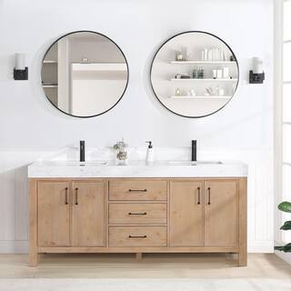ROSWELL León 72 in.W x 22 in.D x 34 in.H Double Sink Bath Vanity in Fir Wood Brown with White Co... | The Home Depot