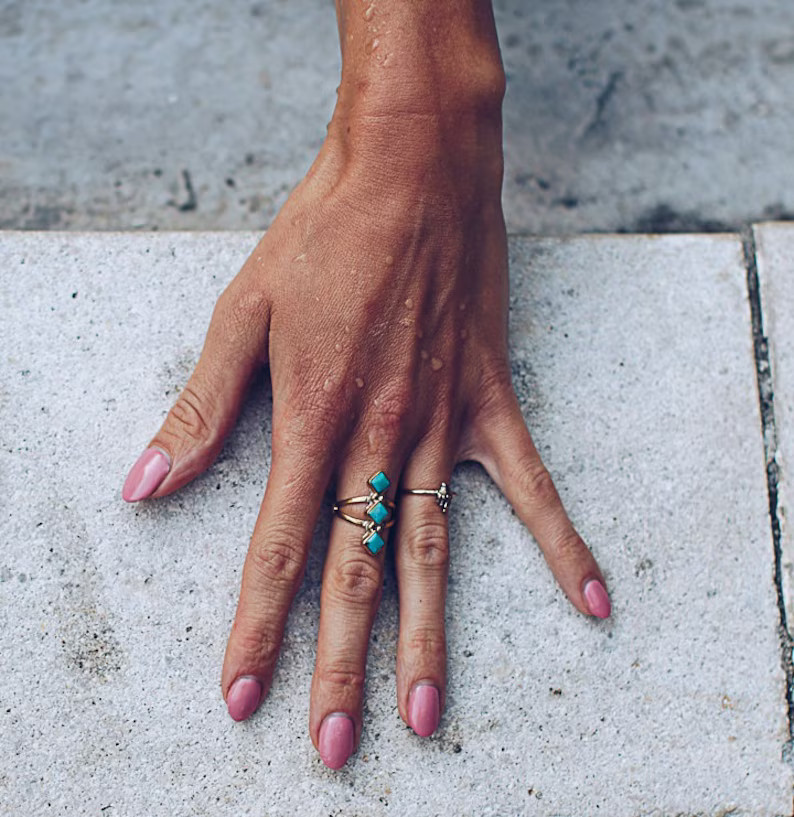 Brass Turquoise Ring | Gold and Turquoise Rings for Women, Boho Rings, Turquoise and Gold Jewelry... | Etsy (US)