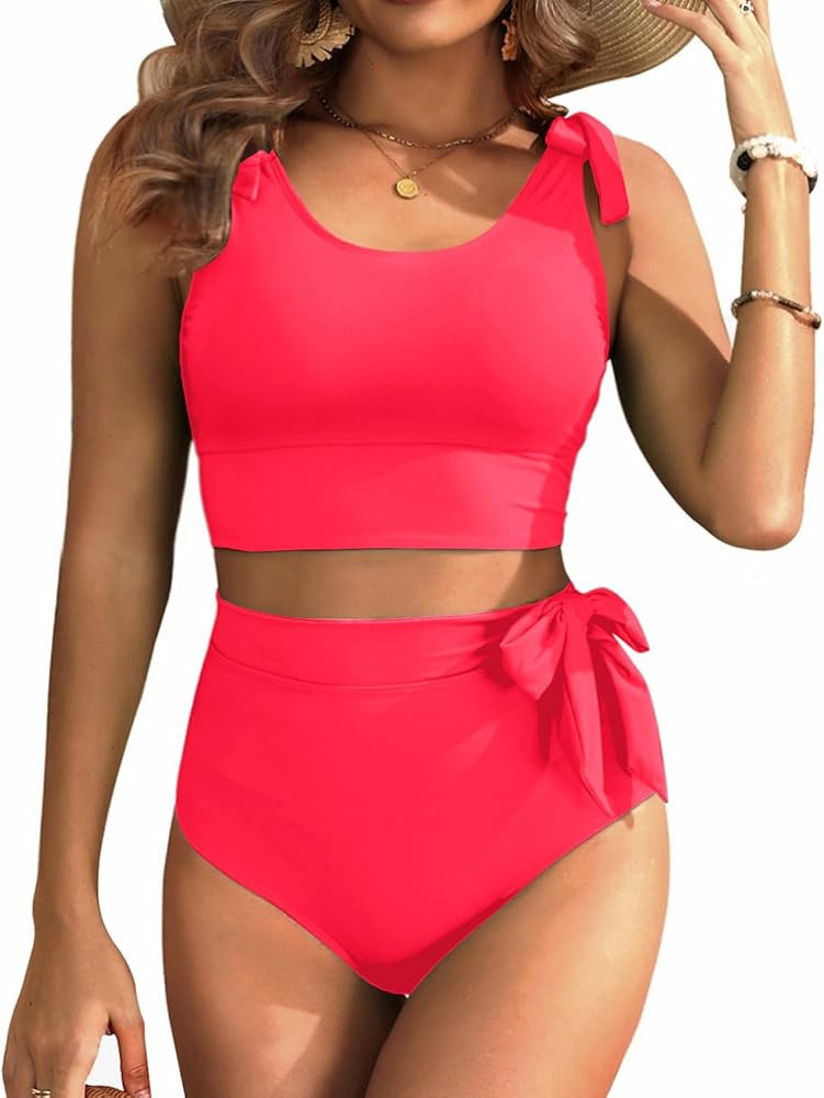 Yonique Two Piece High Waisted Swimsuits Tummy Control Bikini | Amazon (US)